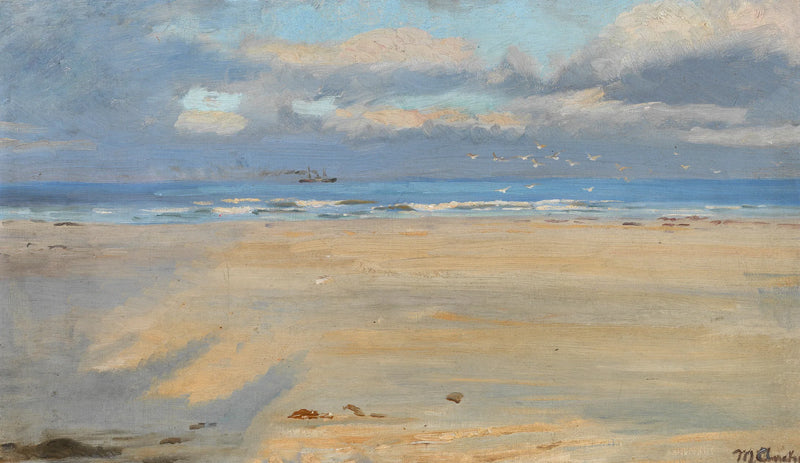 View from Skagen beach. A ship on the horizon. - Michael Peter Ancher