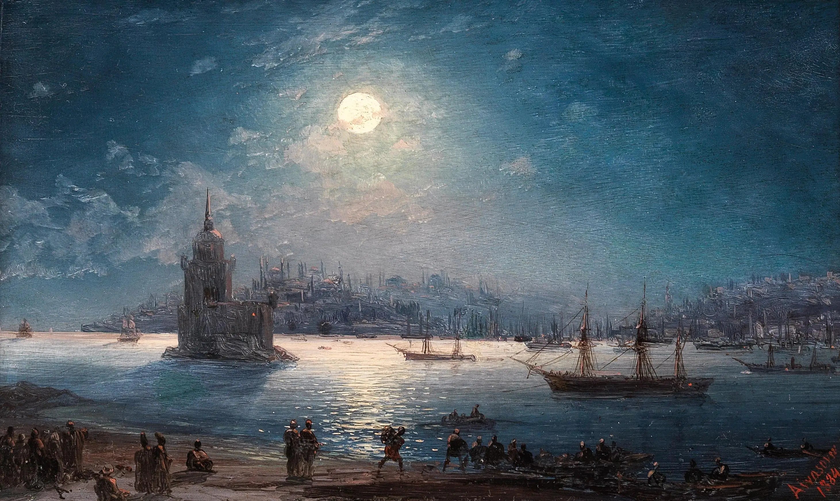 Vue du Bosphore avec Sainte-Sophie et la tour de la Vierge au clair de lune - Ivan Aïvazovski - Alpha Reproduction