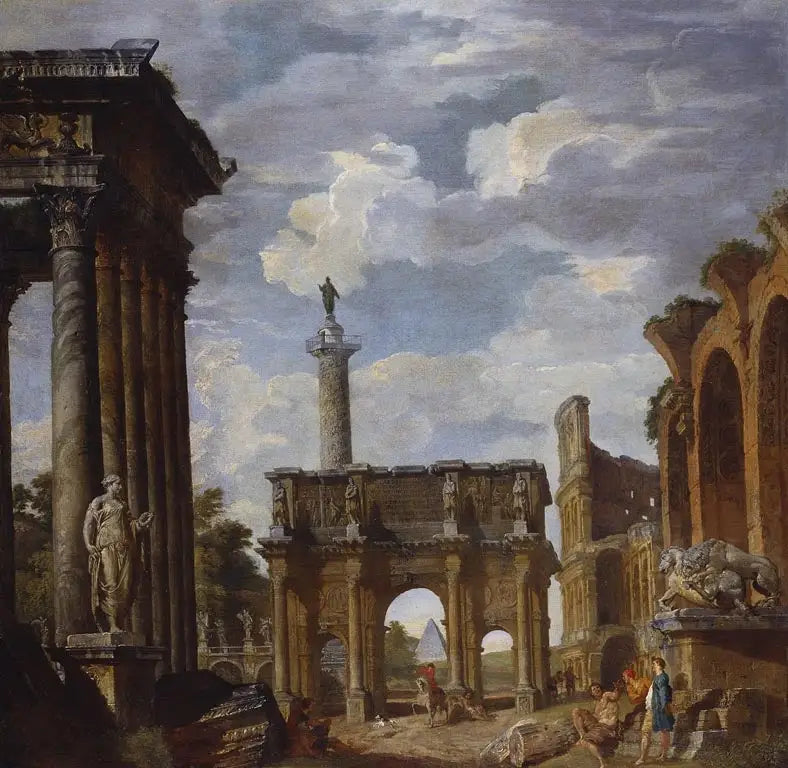 View of the Caprice with the Arch of Constantine and other Roman ruins - Giovanni Paolo Panini