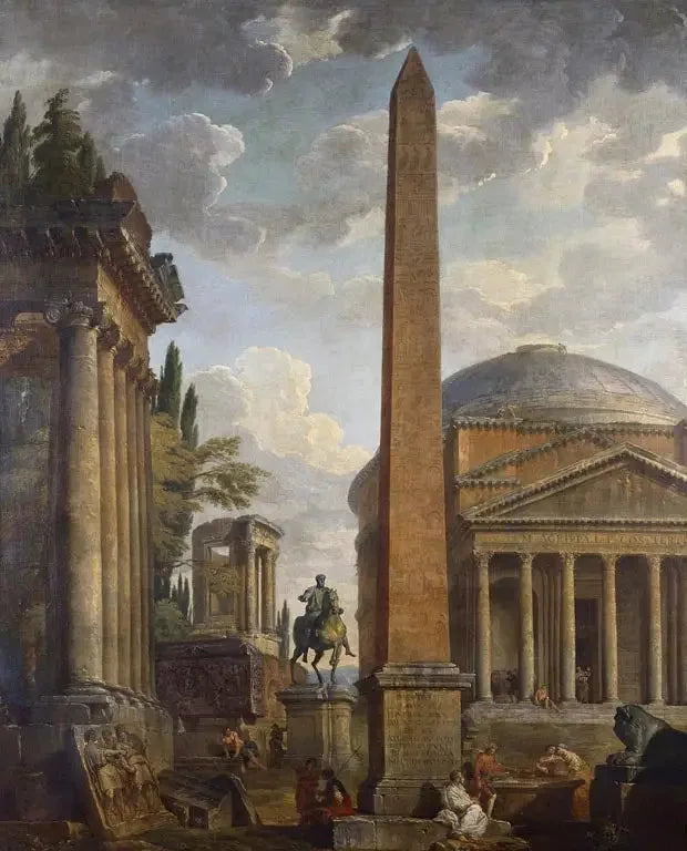 View of the Caprice with the Pantheon and Roman ruins - Giovanni Paolo Panini