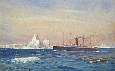 View of the Carpathia passing icebergs after rescuing Titanic survivors - Colin Campbell Cooper