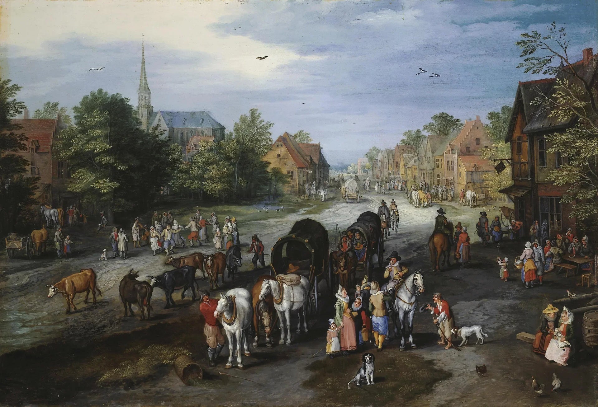 Vue du village de Schelle (rue du village) - Jan Brueghel l'Ancien image 1 copie peinte à la main à l’huile