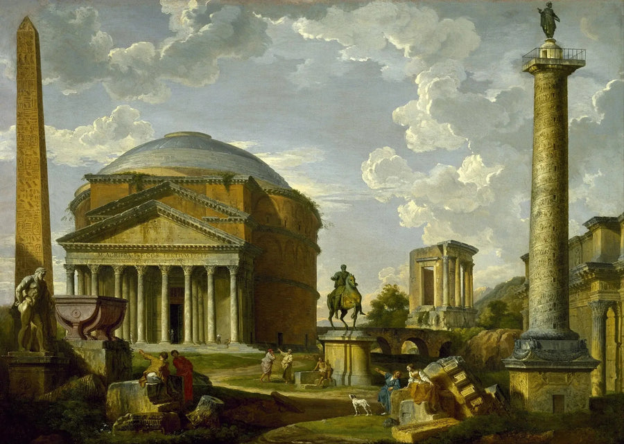 Fantastic view of the Pantheon and other monuments of ancient Rome - Giovanni Paolo Panini
