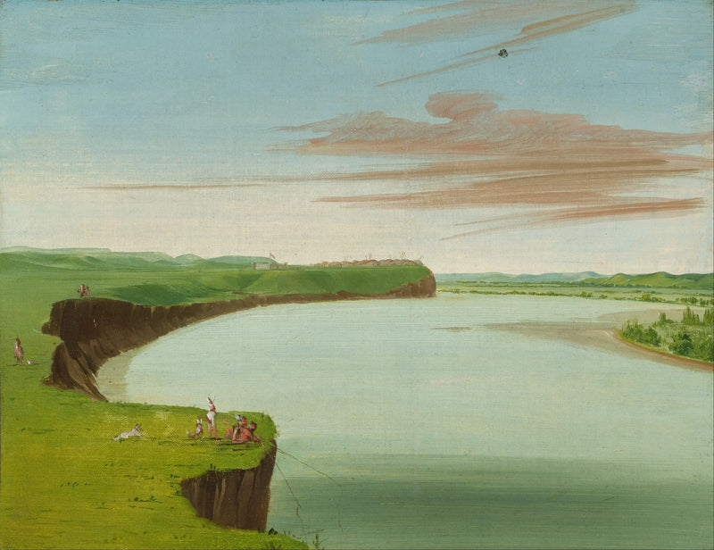 Distant view of the Mandan village - George Catlin