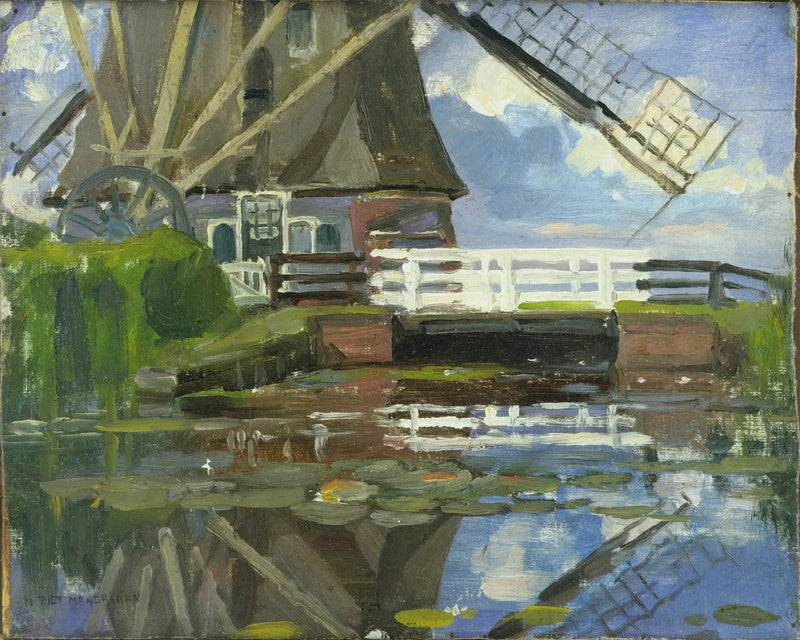 Cropped view of the Broekzijder mill on the Gein wings facing west - Piet Mondrian