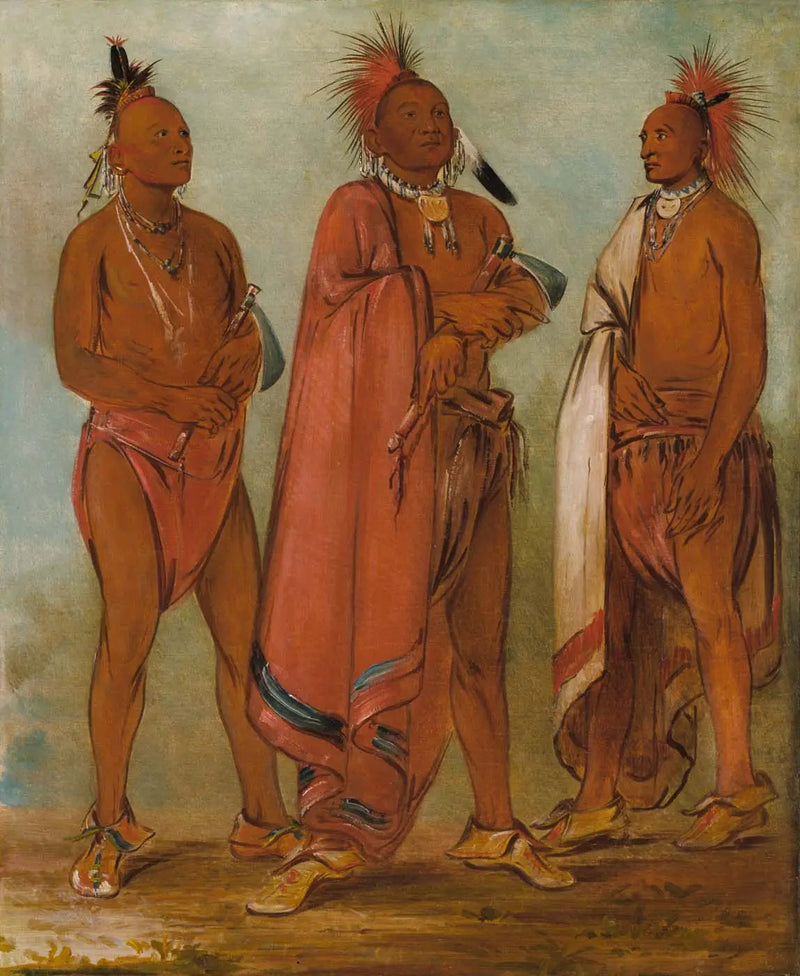 Wa-másh-ee-sheek, The one who removes; Wa-chésh-uk, The war; Mink-chésk, Three distinguished young men - George Catlin