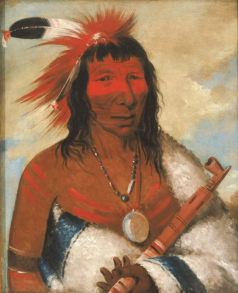 Wá-nah-de-túnk-ah, Grand Eagle (or Black Dog), Leader of the band O-hah-kas-ka-toh-y-an-te - George Catlin
