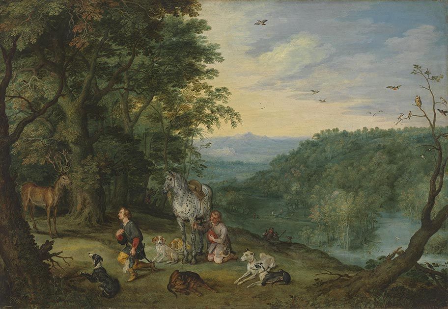 Waldlandschaft mit hl. Hubertus - Jan Brueghel le Jeune image 1 reproduction d’œuvre d’art à l’huile