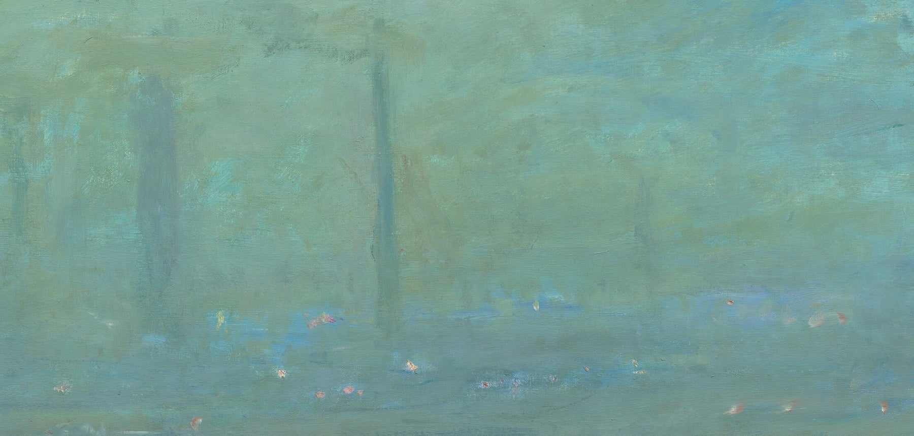 Détail des cheminées et de la brume turquoise dans la version Mellon de Waterloo Bridge