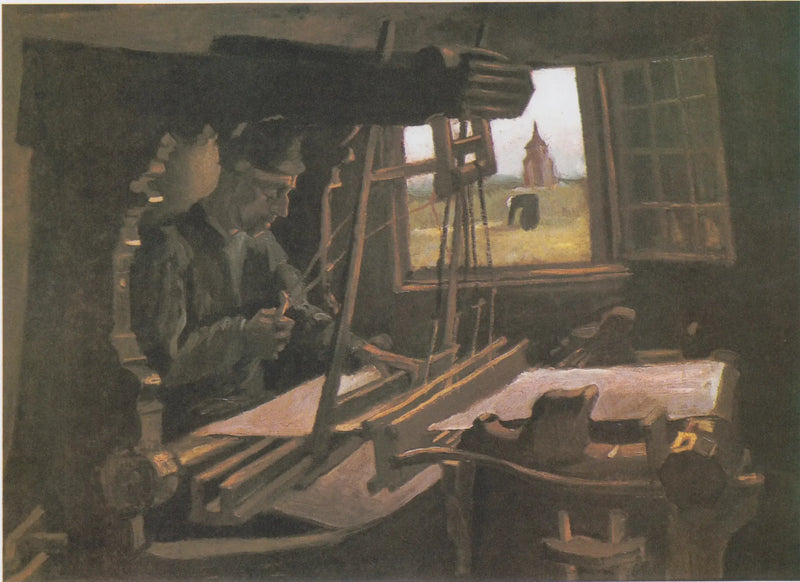 Weber in front of an open window with a view of the Tower of Nuenen - Vincent van Gogh
