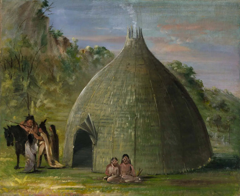 Wichita Lodge, thatched roof with prairie grass - George Catlin