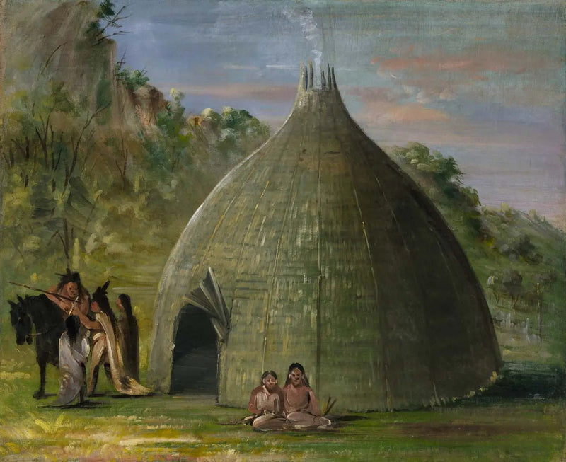 Wichita Lodge, thatched roof with prairie grass - George Catlin