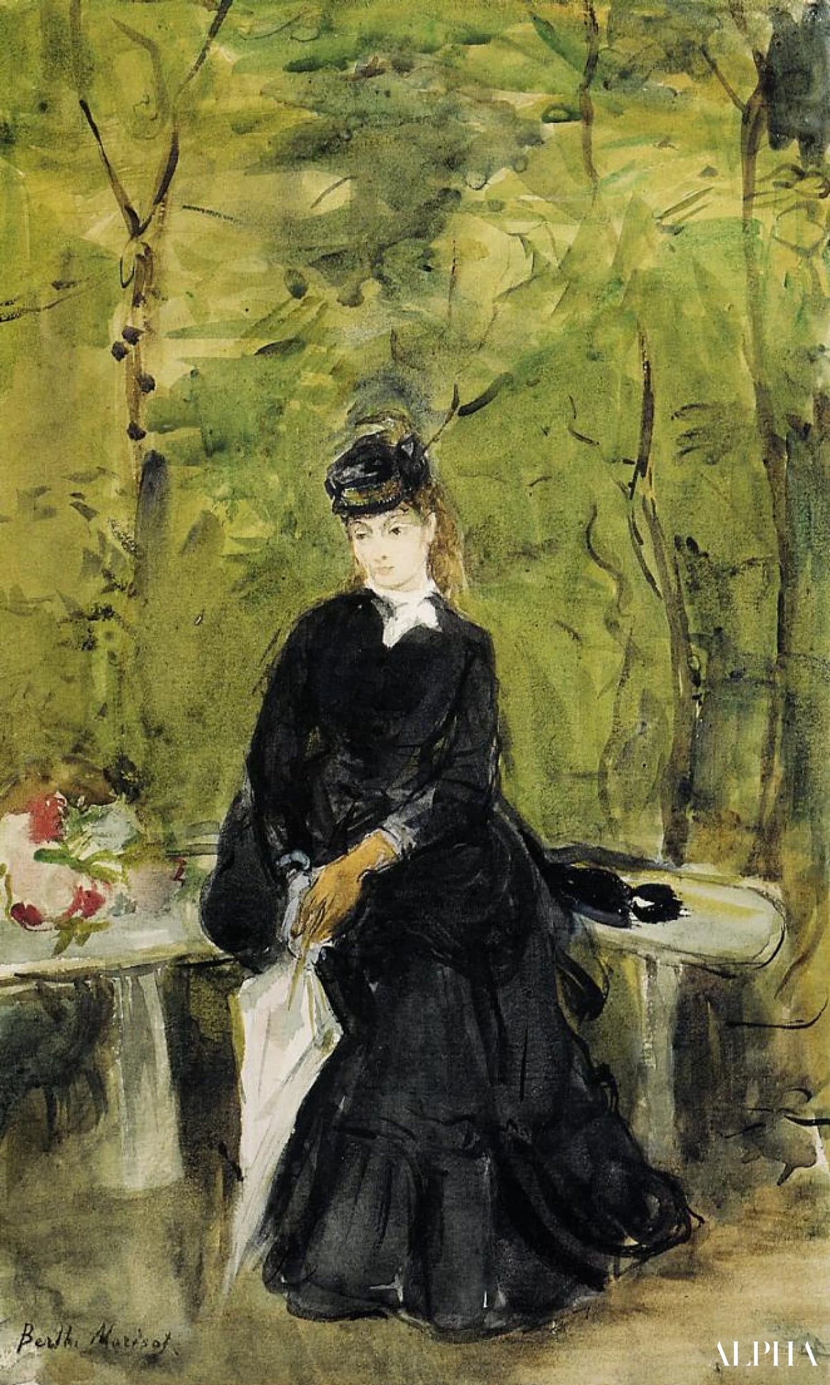 Young Lady Seated on a Bench - Berthe Morisot - Reproductions de tableaux et peintures haut de gamme