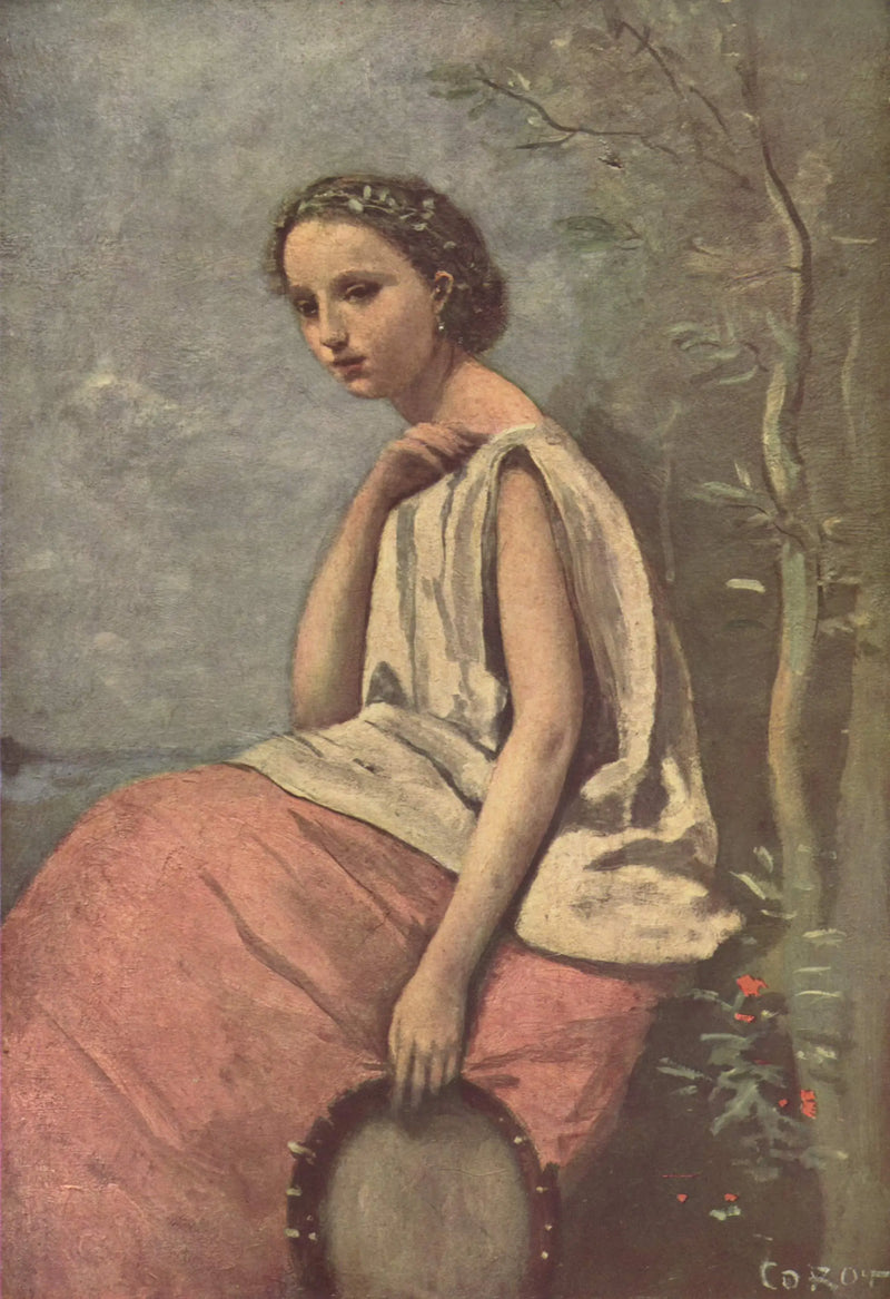 Gypsy Woman with Basque Drum - Jean-Baptiste Camille Corot