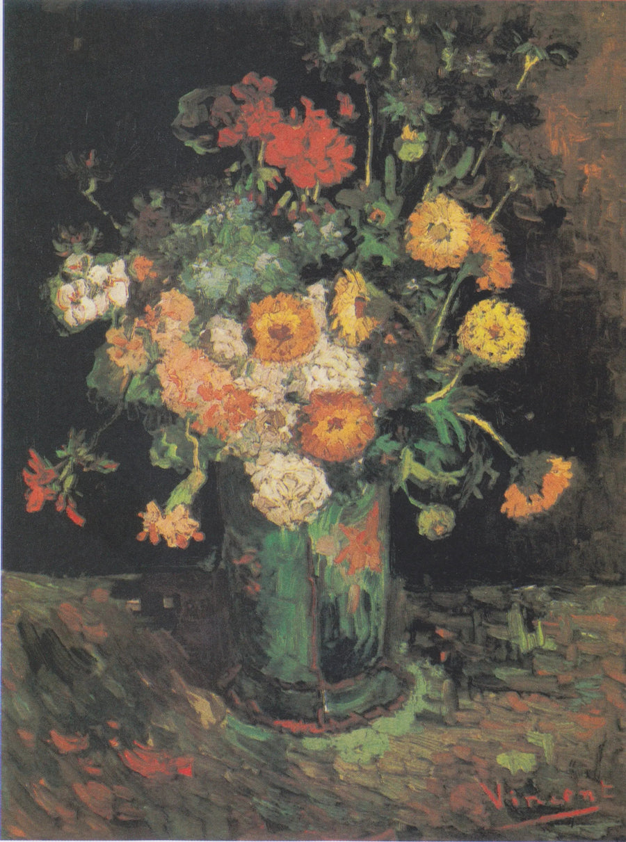 Zinnias and geraniums in a vase - Vincent van Gogh