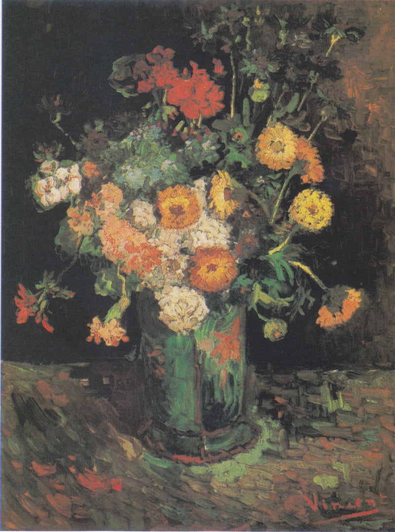 Zinnias and geraniums in a vase - Vincent van Gogh